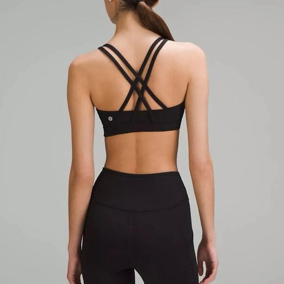 Lululemon Athletica Energy Bra Black Strappy Back Sports Bra Women’s Size 10 - Picture 2 of 5